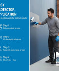 Man applying Non Sacrificial Anti Graffiti Coating No Fuss Ready To Use Sealant to a wall next to application steps banner