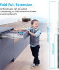 Child pulling out a drawer using Stainless Steel Drawer Slides With Ball Bearing Full Extension 3 Fold Side Mount Cabinet Runners Rails Track 100 Lb Load 20 Inch Heavy Duty Built Tough For Kitchen And Workshop Storage.