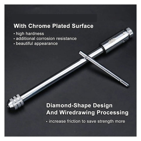 Adjustable Reversible Ratchet Tap Wrench For M5 To M12 Taps, Bidirectional Switch Lets You Thread And Back Out Without Replacing Tools, chrome-plated manual tap wrench with T-handle