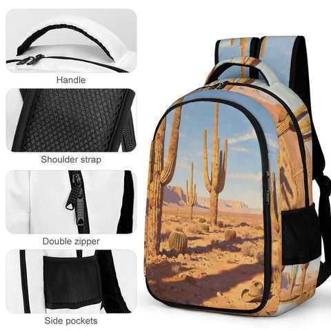 Western Cactus Print Unisex Backpack With Large Capacity Durable Polyester For Daily Use