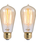 Two Pack 60W Antique Clear Dimmable Edison Style Light Bulbs Nostalgic Series A19 ST18 Shaped Medium, glowing filaments