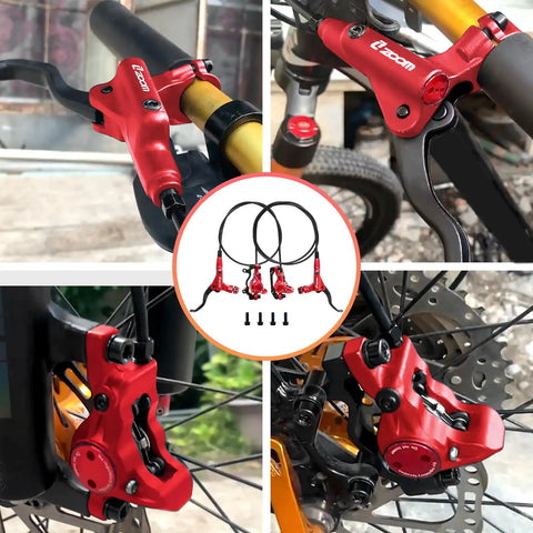 HB875 Two-Piston Hydraulic Disc Brake Set for Mountain Bikes and E-Bikes, front and rear levers, close-up view