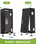 Front and back view of Protective Shield For Square Golf Launch Monitor With Leveling And Ventilated Metal Case, black.