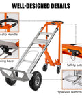 3 In 1 Convertible Hand Truck Aluminum Utility Dolly Cart With 880 Lb Capacity details: non-slip handle, fixing lever, safety latch.