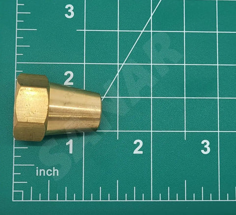 Propeller Shaft Nut For Longtail Mud Motors And Small Boats Like Canoe Gheenoe And John Boat Keyed Tapered Shaft Standard One Quarter Inch By Nineteen BSPP Short One And A Quarter Inch Brass Head Nut Built Tough For Rough Water showing 1/4 x 19 BSPP brass nut on grid