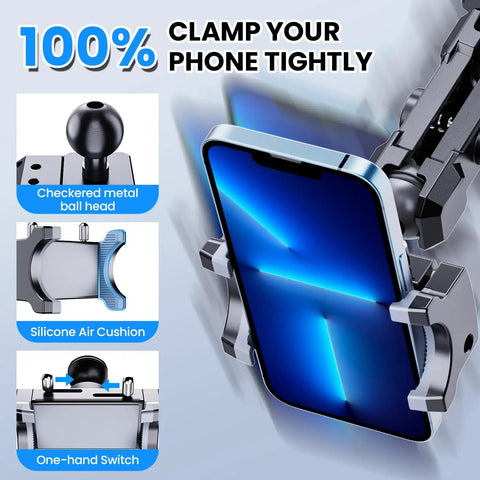 Rugged Aluminum Phone Mount For Jeep Wrangler JL JLU 2018 Through 2023 And Gladiator JT 2020 Through 2023 with tight clamp