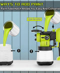 Kick Your DIY Projects Into High Gear With This Cordless Automatic Paint Sprayer Tool Only Compatible With Ryobi 18V Batteries No Cords Just Effortless Precision Finishing pouring paint into the top feed hatch.