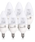 Energy Saving 4.5W Dimmable LED Candle Bulbs E12 C37 3000K Soft White 325 Lumens 120 Degree Beam Perfect For Chandeliers Sconces And Home Decor UL Listed Pack Of 6 image showing six bulbs against a white background.