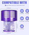Dimensions and compatibility for Three Pack Replacement Filters For Dyson V10 Vacuum Cleaners, Upgraded Two In One Design