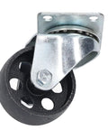 Heavy Duty 3 Inch Swivel Caster Wheels Built Like A Tank With Solid Cast Iron And Slick Dual Bearings For Smooth Glide On Indoor Outdoor Trolley Cart close-up view showing cast iron wheel and mounting plate.