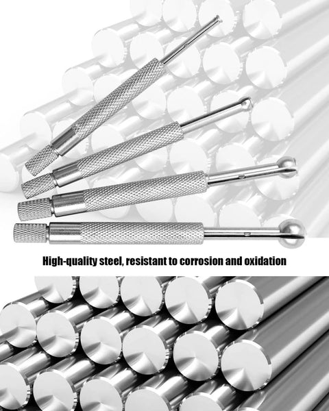 4-piece ball-type telescoping hole gauge set with 32-blade steel feeler gauges for measuring gaps, 1/8–1/2 in range