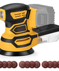 Cordless Random Orbital Sander With Brushless Motor Built Tough To Hustle Through Woodworking, showing sanding discs.