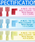Nylon Spade Connector Right Angle Kit 90 Degree Terminals With Crimper Tool For Automotive Wiring, AWG sizes shown.