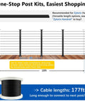 36 Inch Modular Cable Railing Post Kit For Deck Surface Mount With Heavy Duty Stainless Steel Wire System, showing posts and cable lengths.