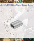 Mil Spec Zinc Plated Copper Swage Sleeves Clip and Ferrules One Quarter Inch Oval Duplex Wire Rope Cable Crimping Loop Fittings Heavy Duty Pack of Ten For Galvanized and Stainless Steel Wire, 1/4 in oval swage sleeve