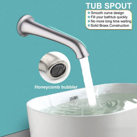 Brass Tub Spout Non Diverter 8 Inch Wall Mount Brushed Nickel Tub Filler Faucet With No Splash Design Honeycomb Bubbler