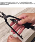 Person using Heavy Duty Steel Alloy Safety Wire Pliers With Spring Return, Lock Wire Twisting Tool for secure wiring.