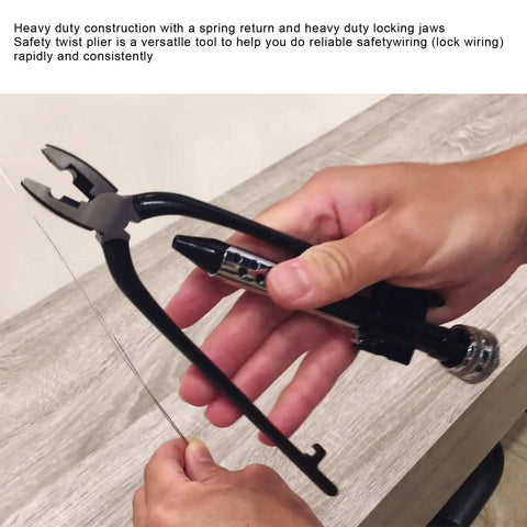 Person using Heavy Duty Steel Alloy Safety Wire Pliers With Spring Return, Lock Wire Twisting Tool for secure wiring.