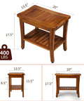 20 Inch Teak Shower Bench Waterproof Wooden Chair For Indoor Use With Shelf Non Slip Bath Stool For Bathroom Durable Shower Bench For Elderly Easy Assembly Heavy Duty Support Up To 400 Lbs.
