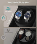 Automatic Double Watch Winder Box With No Fuss Quiet Motor LED Light USB C Powered Adjustable Pillow Locking Case for Watches