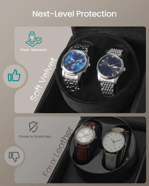 Automatic Double Watch Winder Box With No Fuss Quiet Motor LED Light USB C Powered Adjustable Pillow Locking Case for Watches