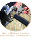Get Heavy Duty Adjustable T-Bolt Hose Clamps For A Sweet Finish On Your Ride Or Rig With 10 Piece Kit Featuring Thickened Zinc Plated Iron And Stainless Steel Construction Built To Resist Rust And Wear Like A Champ. hose clamp securing black pipe with pliers