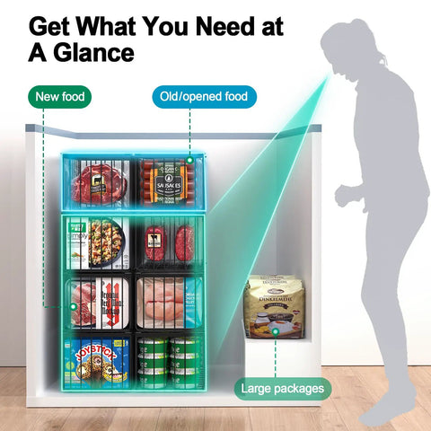 Heavy Duty Rustproof Deep Freezer Organizer Bins 4 Pack Sleek Metal Storage Baskets With Straight Sides For 5 To 7 Cubic Foot Chest Freezer Kitchen Tight Organization