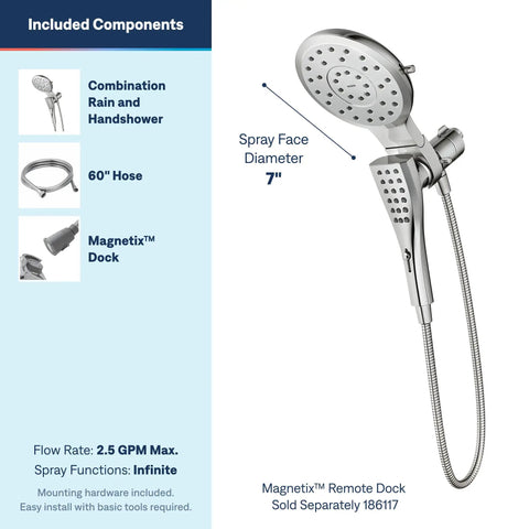 Slick Chrome Rain Showerhead And Dual Handshower Setup Featuring Three In One Spray Settings With Smooth Magnetic Docking For That Heavy Duty Bathroom Glow Up