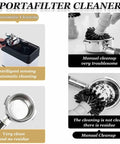 Image showing Electric Portafilter Cleaner With Automatic Coffee Ground Knock Box And Dual Brush Heads for effortless cleanup.