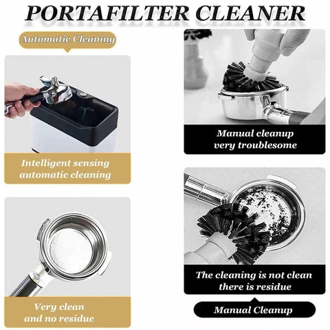 Image showing Electric Portafilter Cleaner With Automatic Coffee Ground Knock Box And Dual Brush Heads for effortless cleanup.