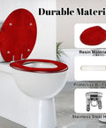 Round Bright maroon deep red colored cracked effect wall Toilet Seat featuring resin construction and stainless steel hinge.