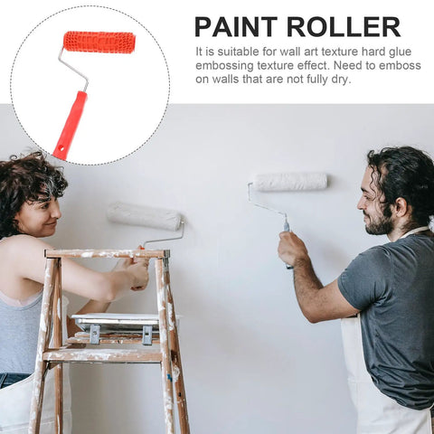 Decorative Textured Wall Paint Roller With Ergonomic Handle Creates Realistic Wood Grain Effects Dry Emboss Plaster Design in use