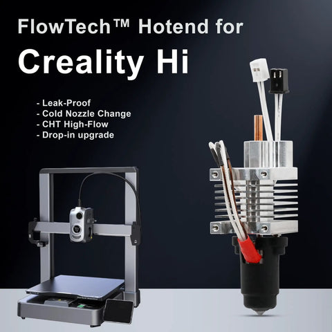 FlowTech Hotend Upgrade For Creality Hi 3D Printer No Sweat Drop In Install Straight Fire Reliability Leak Proof Nozzle Gives Buttery Smooth Filament Flow For Flawless Prints Without Any Stress Or Complicated Setup Steps Needed