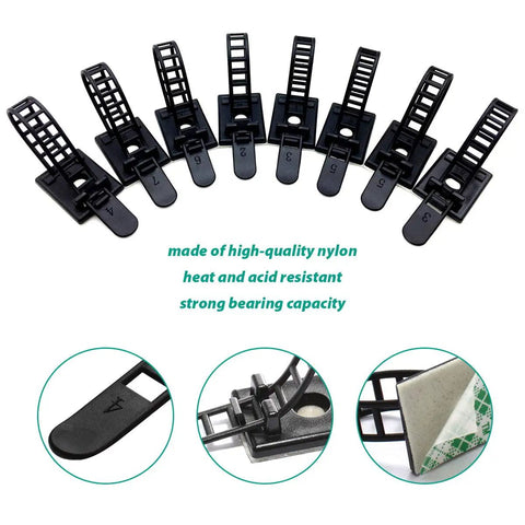 Close-up of 200 Piece Adhesive Nylon Cable Ties And Cord Clips Desk Wire Management Kit showing strong nylon material