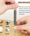 Person holding Dual Head Hammerless Nail Setter and 3/16 In Center Punch with 3500 PSI Striking Force showing versatility on wood, metal, glass, plastic.