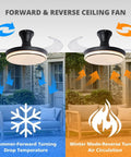 Image showing Retractable 40 Inch Black Ceiling Fan With Light And Remote, Low Profile Flush Mount, forward and reverse airflow modes.