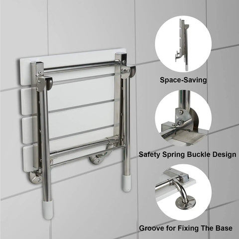 Height Adjustable Folding Shower Seat Wall Mounted With Legs, Fold Down Shower Bench For Inside Shower showing folded position