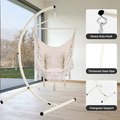 Built To Last Hammock Chair Stand For Indoor And Outdoor Use Heavy Duty Steel C Stand With White Finish Supports Up To 350 Lbs Easy Assembly Frame Holder For Hanging Egg Chair Stand Only