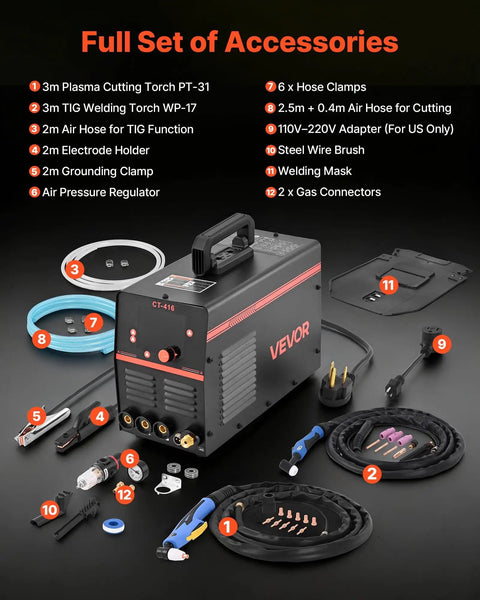3 In 1 Plasma Cutter Welder Combo For Home Shop 50 Amp Plasma 200 Amp TIG MMA with full set of accessories shown
