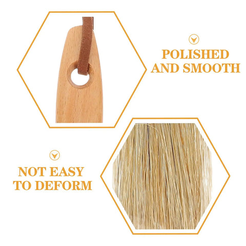 Close-up of wooden handle and synthetic bristles of Oval Synthetic Bristle Paint Brush Set With Wooden Handle For Walls, Furniture, And Decks.