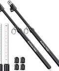 Two EVOLUTES tire pressure gauges with extended tubes, dual-head, black metal, 10–150 PSI / 1–10 BAR, caps