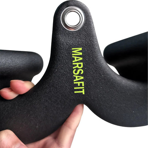 Solid Steel Lat Pull Down Bar Attachment For Cable Machines, close-up of ergonomic grip with logo detail