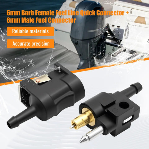 1/4 Inches 6mm Barb Female Fuel Line Quick Connector and 1/4 Inches 6mm Barb Male Fuel Line Connector Replacement for Yamaha Outboard Motor Durable Brass and Aluminum Fittings for Secure Leak-Free Quick Connection and Easy Installation