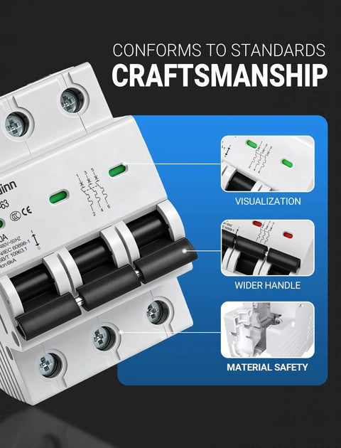 Three Pole Miniature Circuit Breaker 240V 480V AC 50A Thermal Magnetic Trip Smart Circuit Breaker AC Disconnect with diagrams