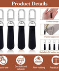 Eight Piece Black Leather Zipper Pull Replacement Set For Luggage Suitcases And Handbags Easy Install No Tools Needed 7cm Pulls Durable Travel Gear Upgrade