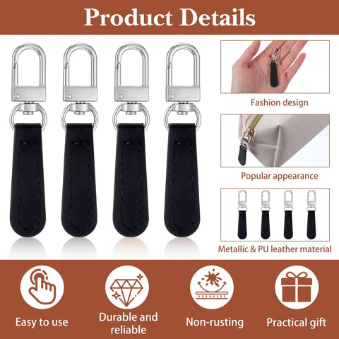 Eight Piece Black Leather Zipper Pull Replacement Set For Luggage Suitcases And Handbags Easy Install No Tools Needed 7cm Pulls Durable Travel Gear Upgrade