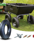 4.80/4.00-8 Inner Tube With Bent Valve Stem Fits Lawn Mowers, Wheelbarrows, Garden Carts, with accessories on grass
