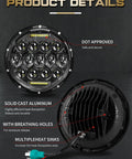 7 Inch Round LED Headlights H6024 Hi Lo Beam DRL DOT Approved Black Housing with cast aluminum and heat sinks