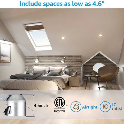Image showing bedroom with Pack Of 8 Four Inch Shallow Remodel Recessed Lighting Housing IC Rated Airtight Cans installed in ceiling.