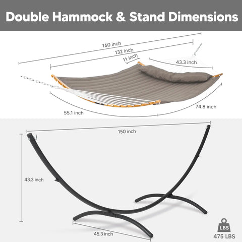Dimensions of sturdy standing hammock with foldable steel stand for patio or deck, assembled size shown in inches for easy chill hangs.